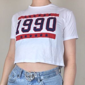 Rare H&M 1990 star crop tee ❤️🤍💙